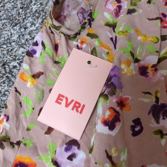 NWT EVRI Women’s Cap Sleeve Brown Floral Tunic Cottagecore Woven Size 0X - Picture 6 of 7